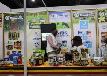 The Uganda pavilion at the Malaysia International Halal Showcase 2026, with Ugandan coffee, dairy and food products on display