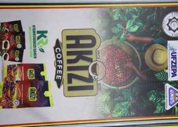 Akizi Coffee packaging on display at the Uganda pavilion